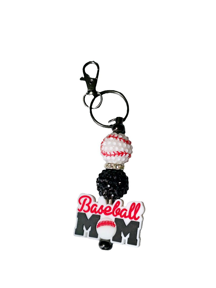 Baseball mom beaded keychain