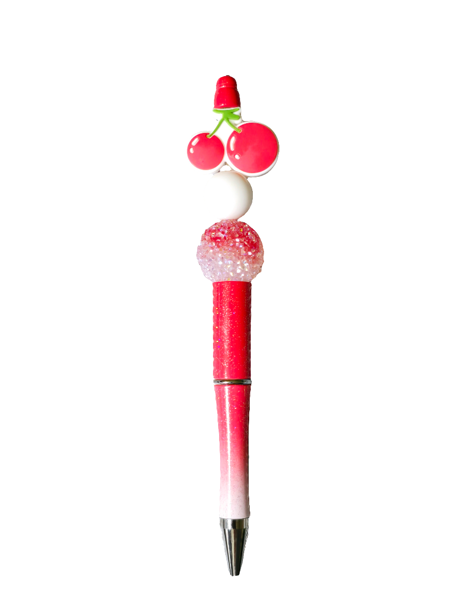 Cherries beaded ballpoint black ink pen