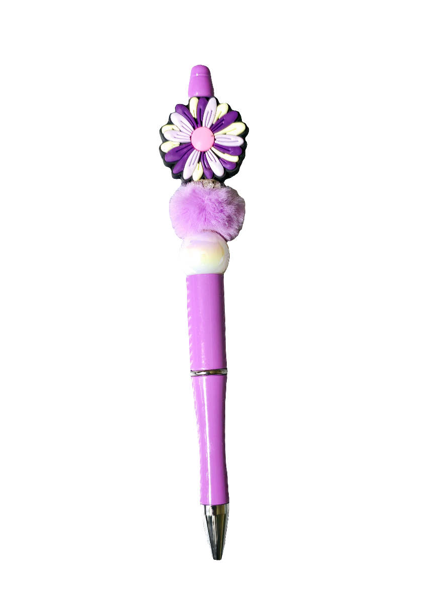 Flower beaded ballpoint black ink pen